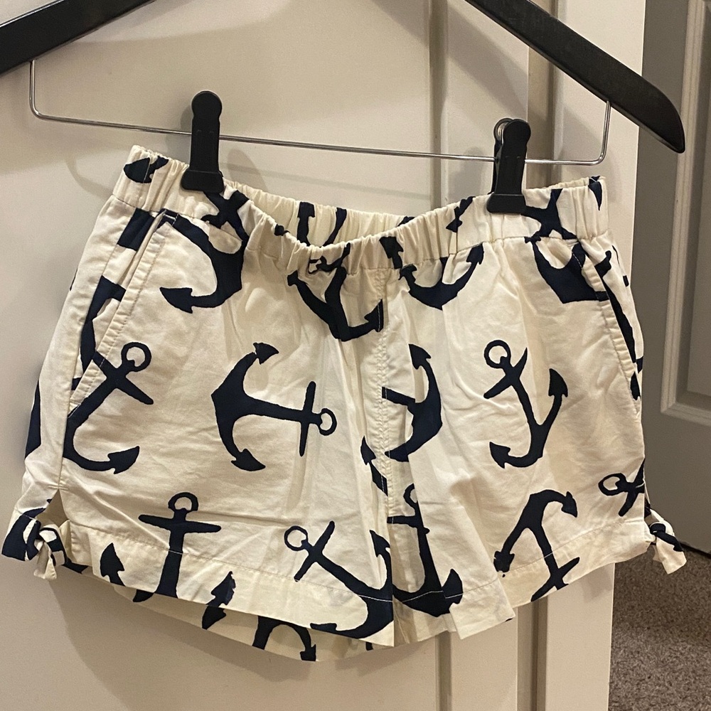 J. Crew Cream and Navy Anchor High Waist Shorts